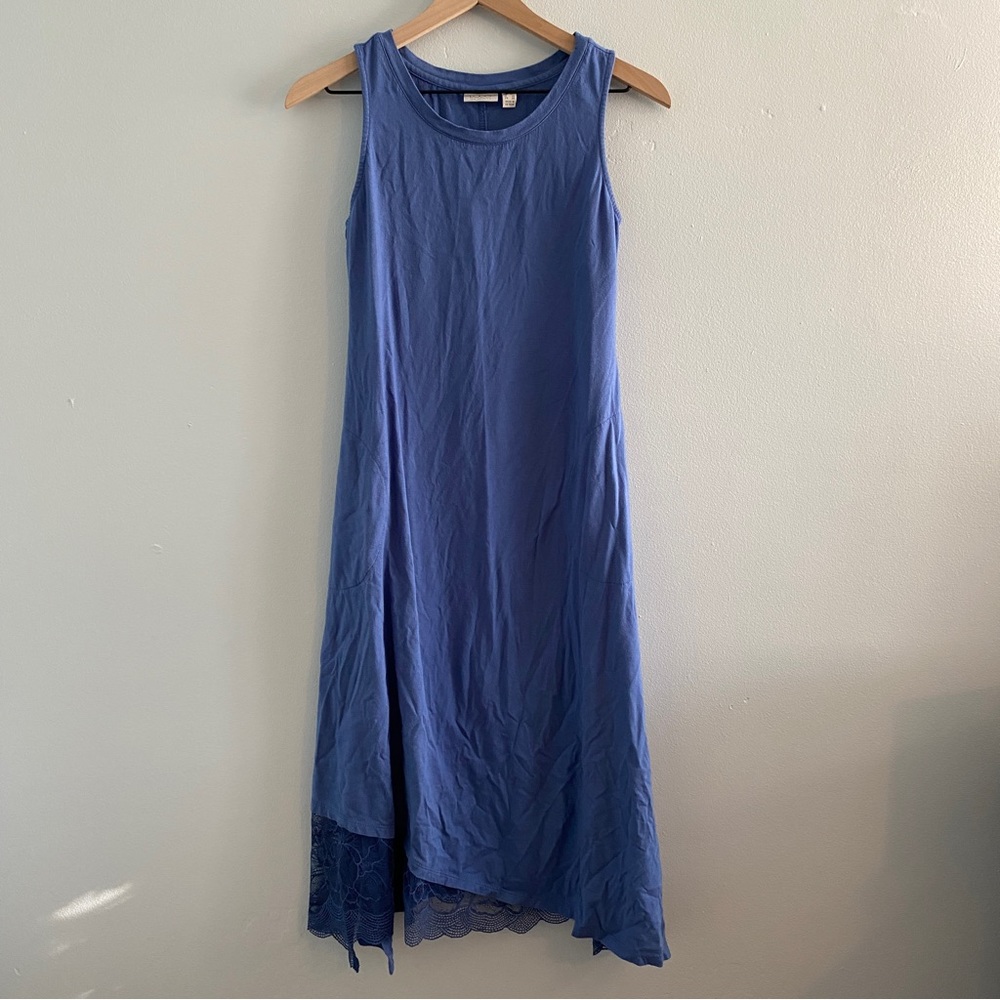 LOGO by Lori Goldstein Tank Shirt Dress with Broomstick Lace Light Blue Xxs
